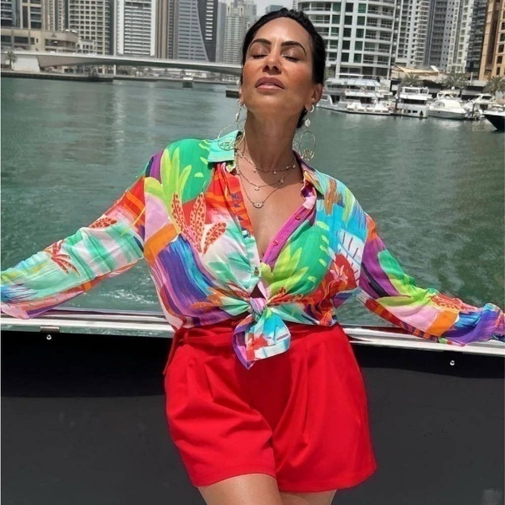 Womens Tops | Abstract Palm Print Shirt
